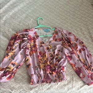 CeCe Pink Floral Puff Sleeve Blouse